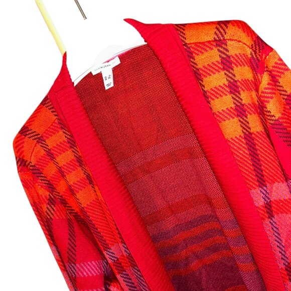 isaac mizrahi FALL red orange pink plaid opera duster cardigan sweater PLUS 3X - Picture 6 of 6